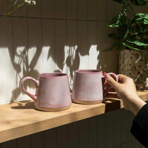 Scandi Home Fjord Ceramic Coffee Mugs, Set of 2, 440ml, Pink Reactive Glaze