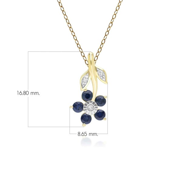 Gemondo Floral Sapphire & Diamond Pendant Necklace in 9ct Yellow Gold