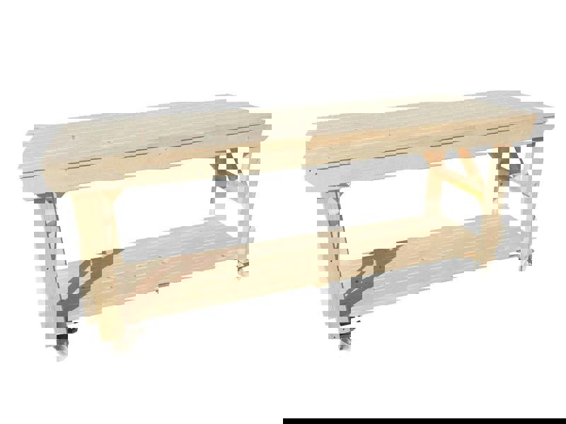 Acorn kiln-dried wooden workbench with heavy-duty swivel wheels for easy mobility ideal for workshops and garages