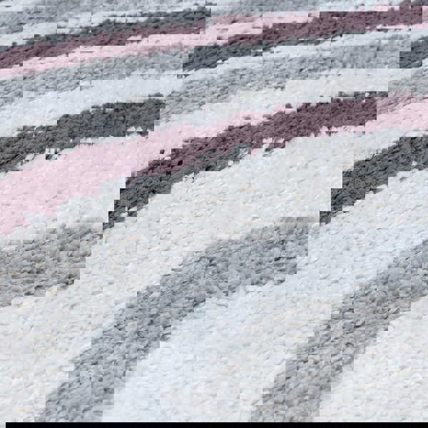 Moodi Shaggy Grey/Purple rug, striped design, soft pile | THE RUGS