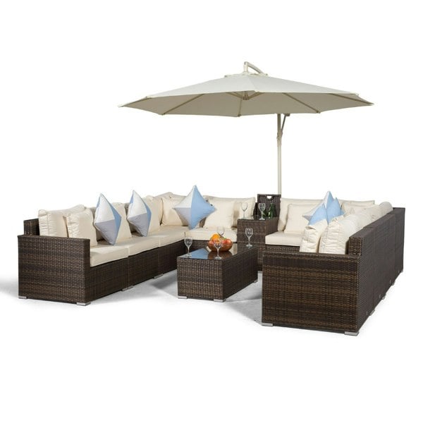 Giardino Havana 10 Seat Rattan Sofa Set w/ Armrest Drinks Cooler and Coffee Table
