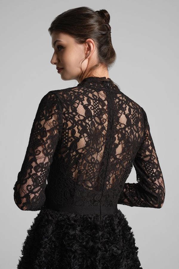Rumour London Grazia midi dress with lace bodice and ruffled-tulle skirt