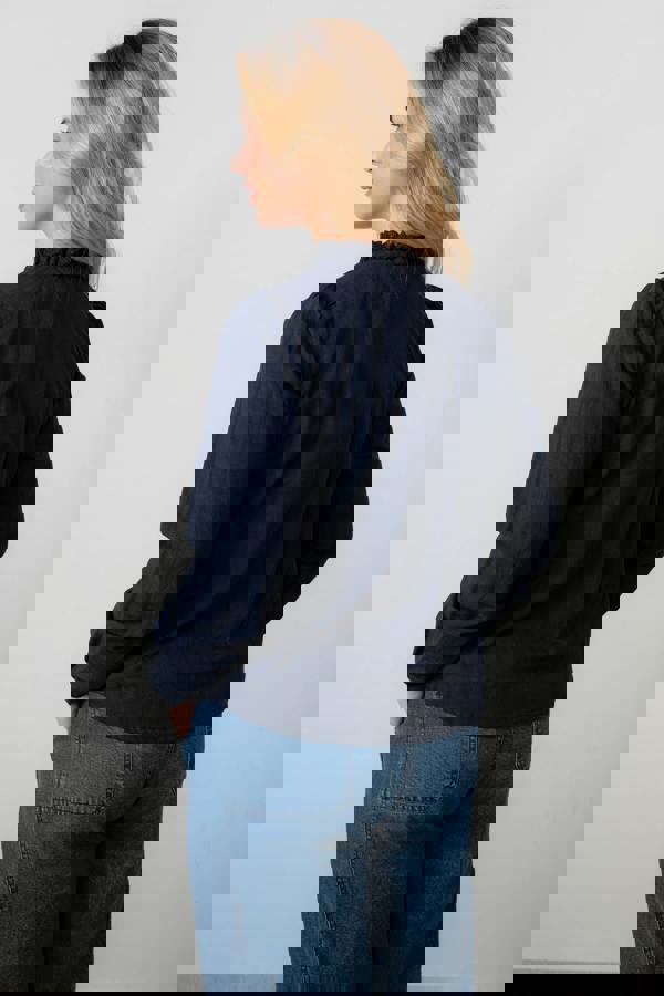 Lily & Me Emily Organic Cotton Check Keyhole Blouse Navy