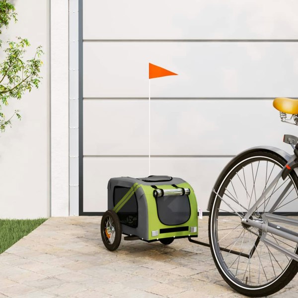 Berkfield Dog Bike Trailer Green and Grey Oxford Fabric and Iron