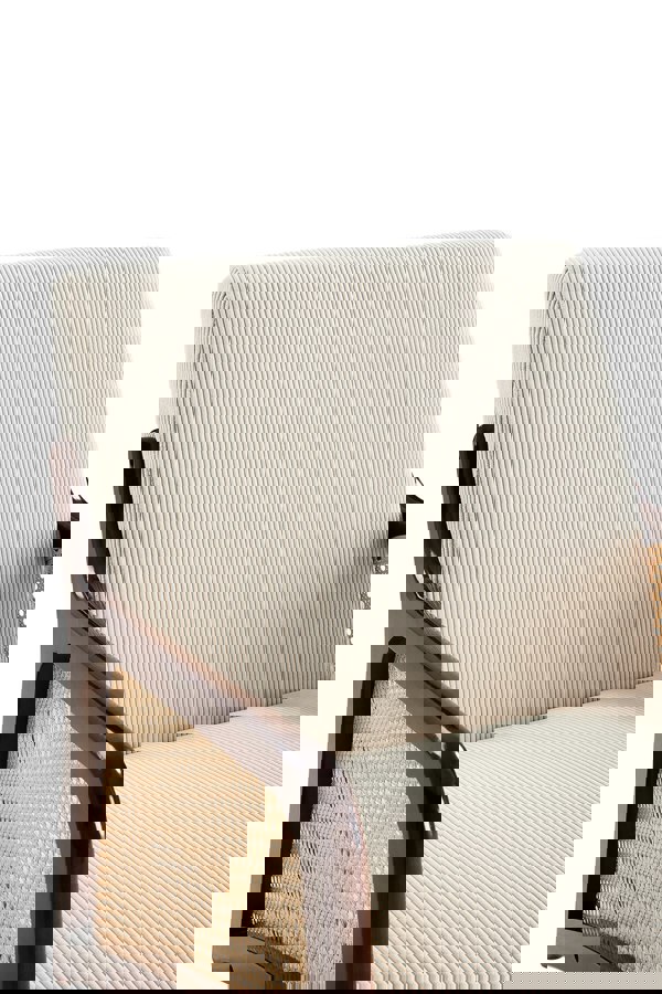 Living and Home Corduroy Beige Armchair with Rattan Armrest