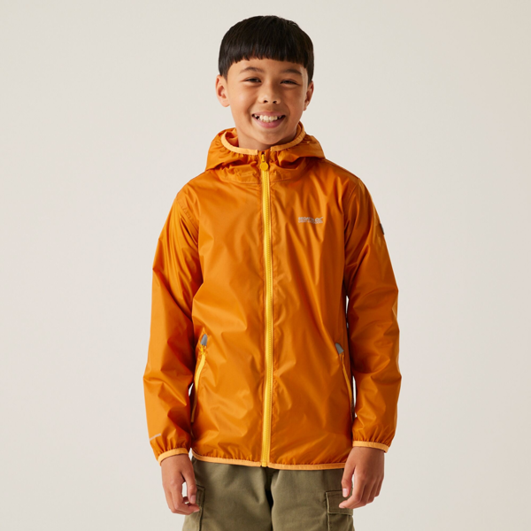 Regatta Great Outdoors Kids Lever II Packaway Rain Jacket - Fox/Bright Marigold