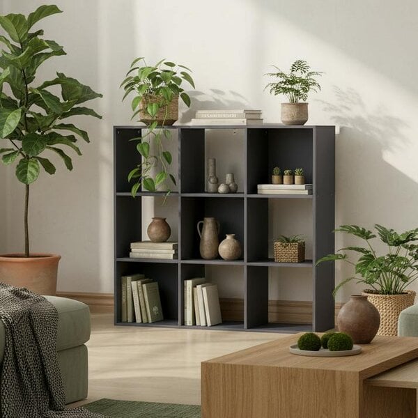 Wyld Haus Royore Wooden Grey 9 Cube Storage Bookcase