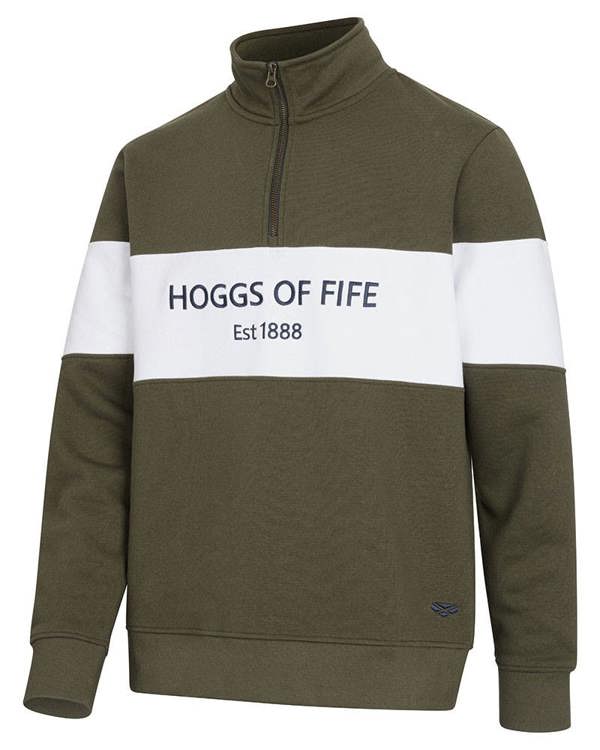 Hoggs of Fife Dumfries 1888 Gents 1/4 Zip Sweatshirt - Lovat/White