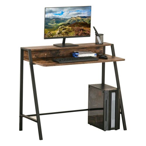 Wyld Haus Lune 100cm Rustic Brown Compact Writing Desk With Integrated Storage Shelves