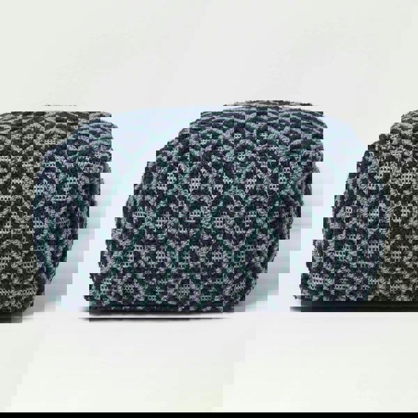 HOMESCAPES Tula Handwoven Textured Navy & Teal Pouffe Bean Cube