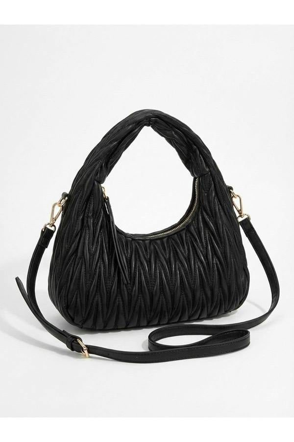 Aria Pleated Hobo Bag - Black