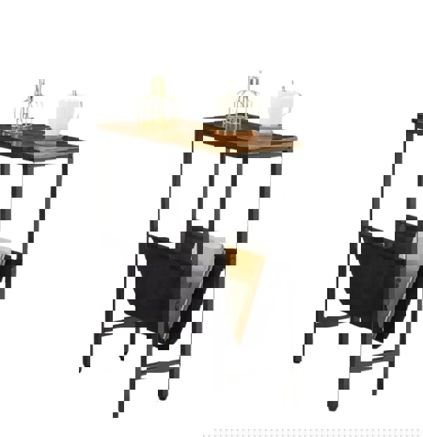 Modcraft Rustic Brown Narrow Side Table – Small Bedside End Table with Metal Frame for Bedroom or Living Room