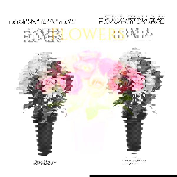 Memorials Direct Premium Artificial Grave Flowers – 25cm Beauty Open Rose | Memorial Vase Pot