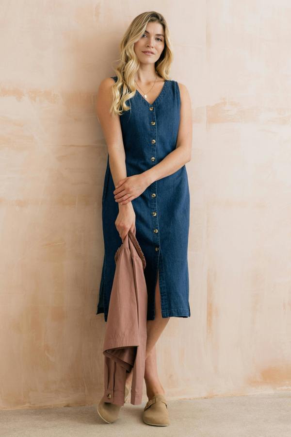 Lily & Me Erica Button Through Denim Midi Dress