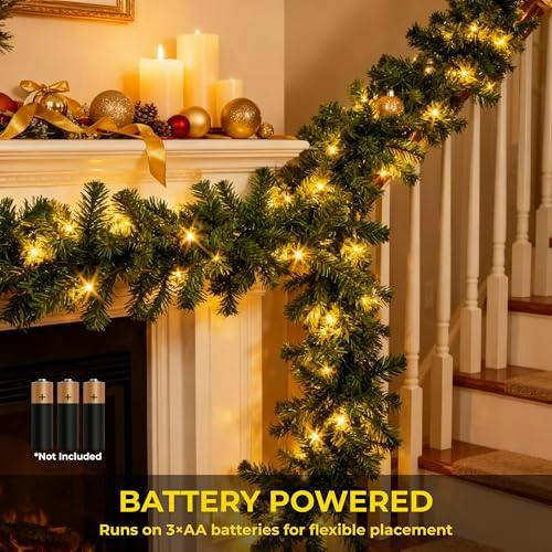 2m Green Pre-Lit Pine Christmas Garland with 50 Warm White LEDs image 6