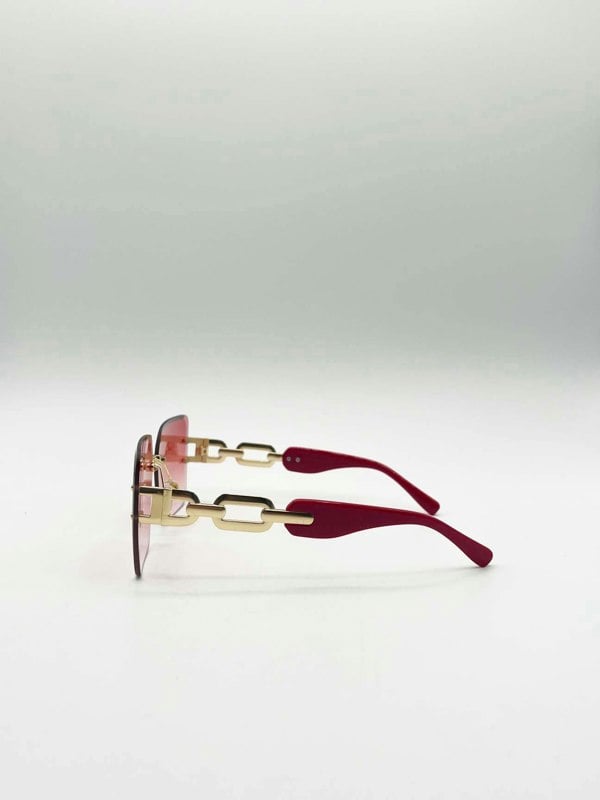 SVNX Rimless Oversized Square Sunglassses in Red Gold