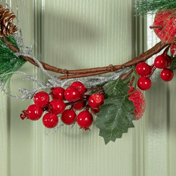 Samuel Alexander 45cm Hanging Christmas Wreath with Apples and Red Berries