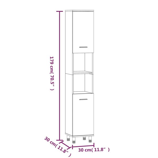 Berkfield Bathroom Cabinet Smoked Oak 30x30x179 cm Engineered Wood