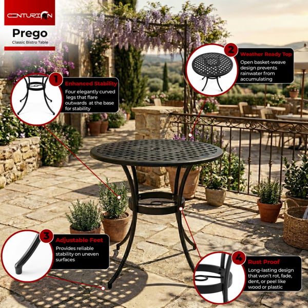 Centurion Supports PREGO Garden and Patio Black Cast Aluminium Bistro Table