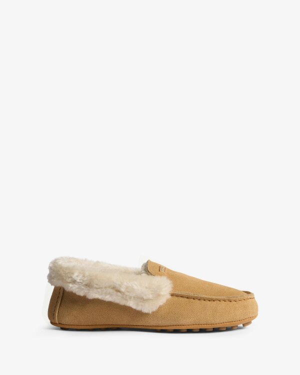 Hunter Womens Sherpa Collar Moccasin Slippers - Natural