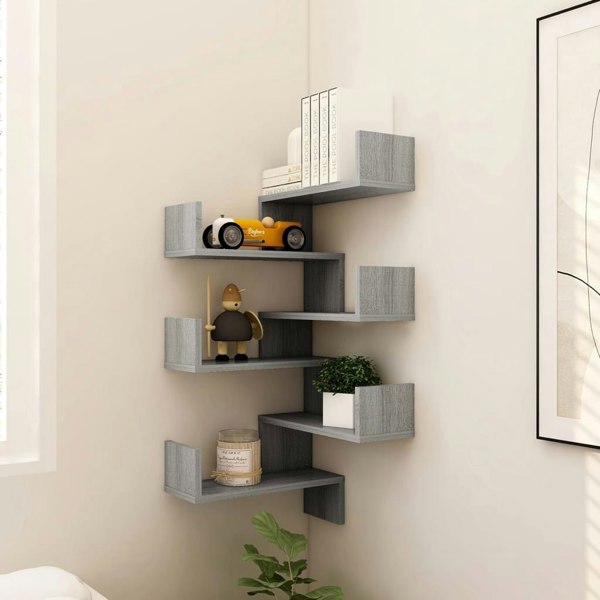 Berkfield Wall Corner Shelves 2 pcs Grey Sonoma 40x40x50 cm Engineered Wood