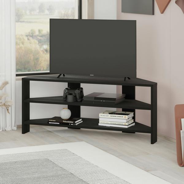 Decortie Thales Corner TV Stand for 32" TVs with Open Shelves & Soft Rounded Edge 110cm Modern Multimedia Console