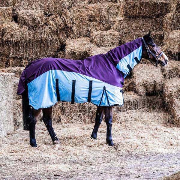 eQuitack 600D 2 in 1 Waterproof Fly Turnout Mesh Horse Rug Fixed Neck Burgundy/Blue 5'6''