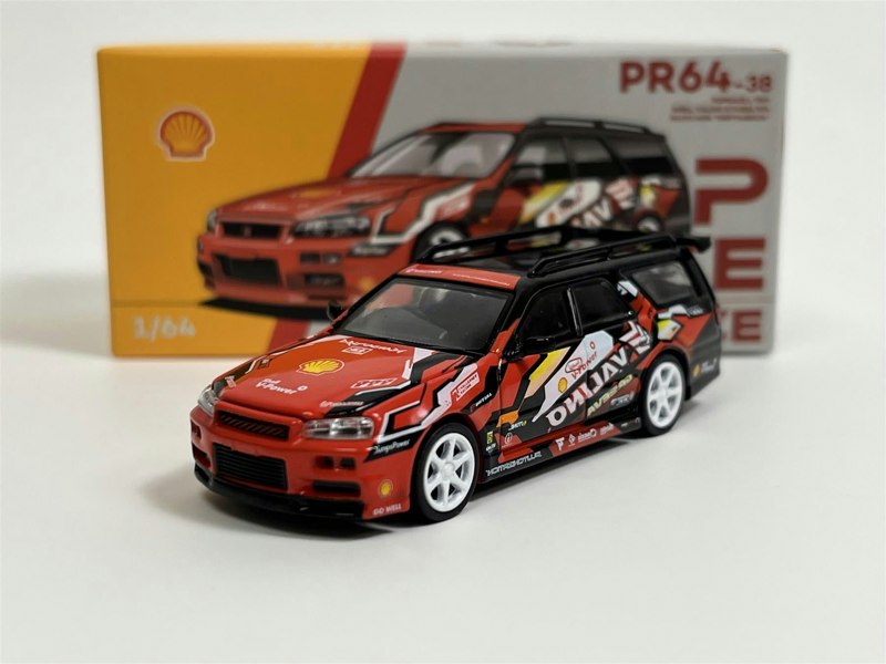 Pop Race Nissan Shell Valino Stagea R34 Pluto MOK Driftagea 34 1:64 Scale PR640038