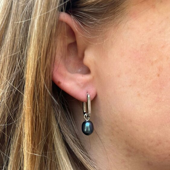 Reeves & Reeves Square Peacock Pearl Hoop Earrings