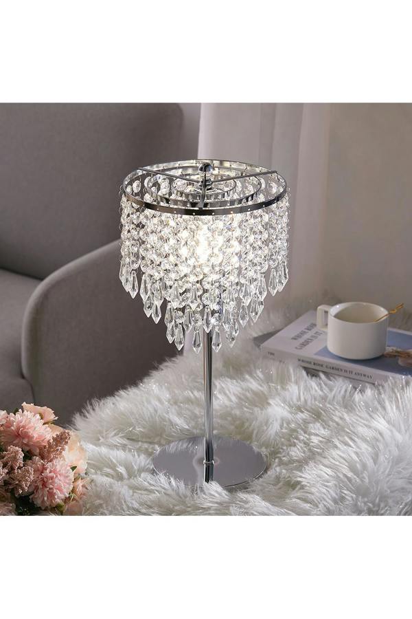 Living and Home Small Crystal Table Lamp with Round Base