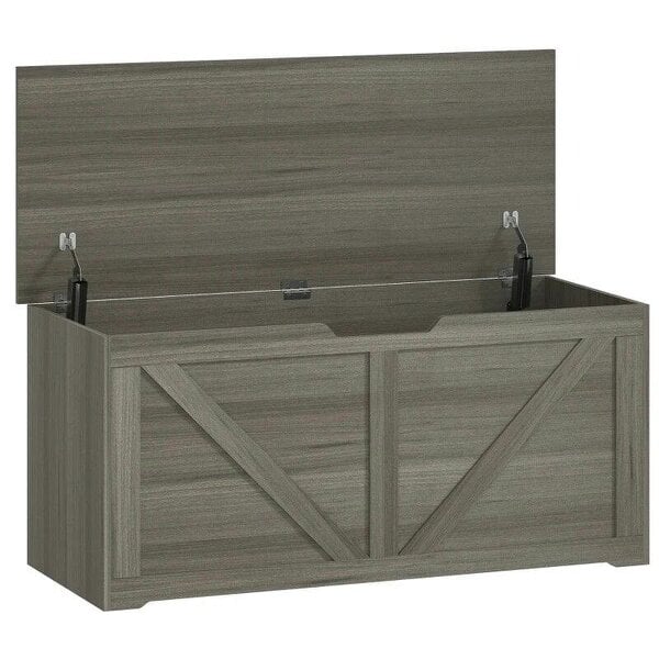 127L Home Storage Box, with Safety Hinges - Dark Grey Wood-Effect
