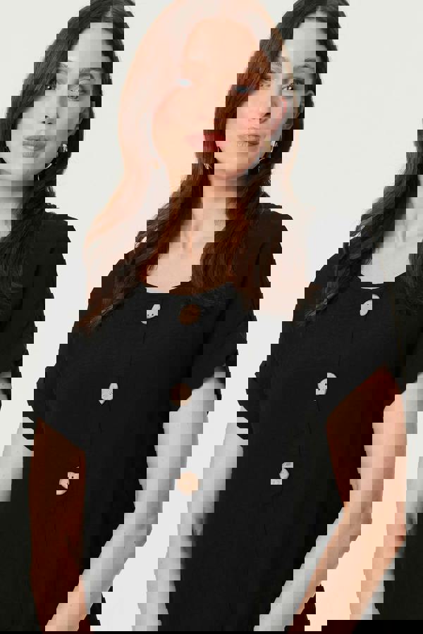 Black | Layered Hem Short Sleeve Tunic Top