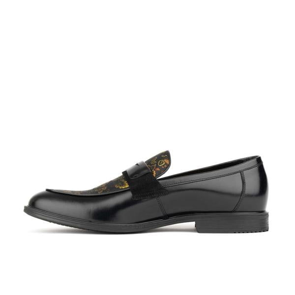 Embassy London Gosselin - Black & Yellow Flowers - Men's leather loafer with jaquard details