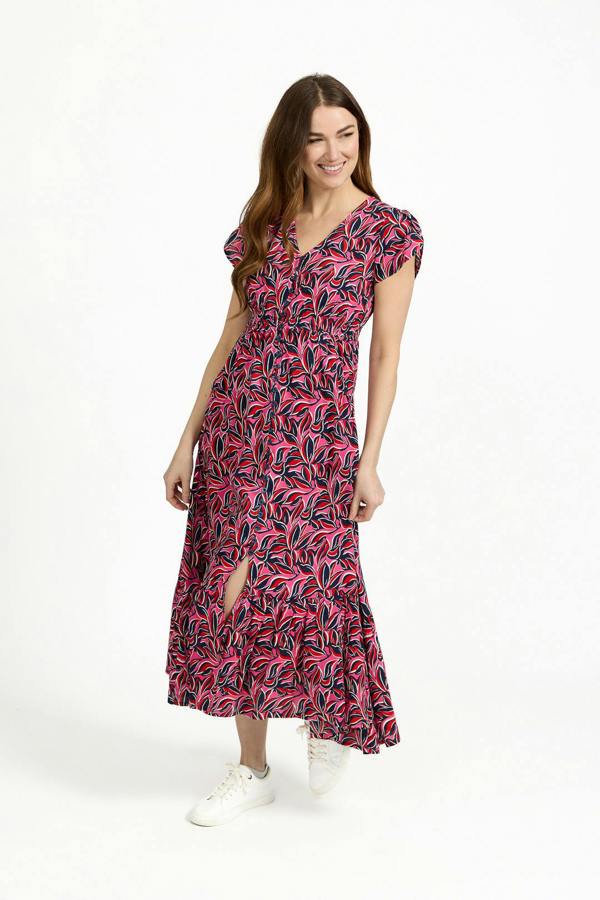 Mudflower Leaf Print Flared Button-Up Midi Dress
