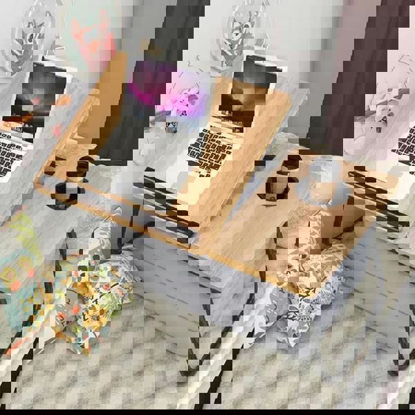 Living and Home Folding Angle Adjustable Laptop Bed Table with Cup Slot, Stop Bar