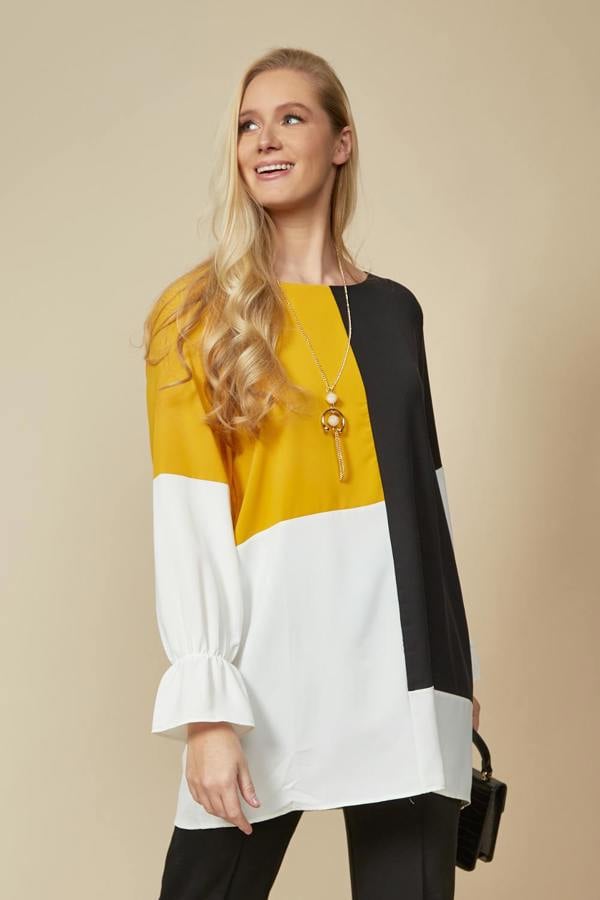 Hoxton Gal Oversized Colour Block Top in Yellow, Black and White