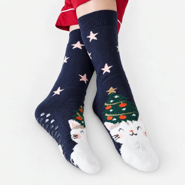 Totes SINGLE ORIGINAL SLIPPER SOCKS Cat Slipper Socks   in  Blue