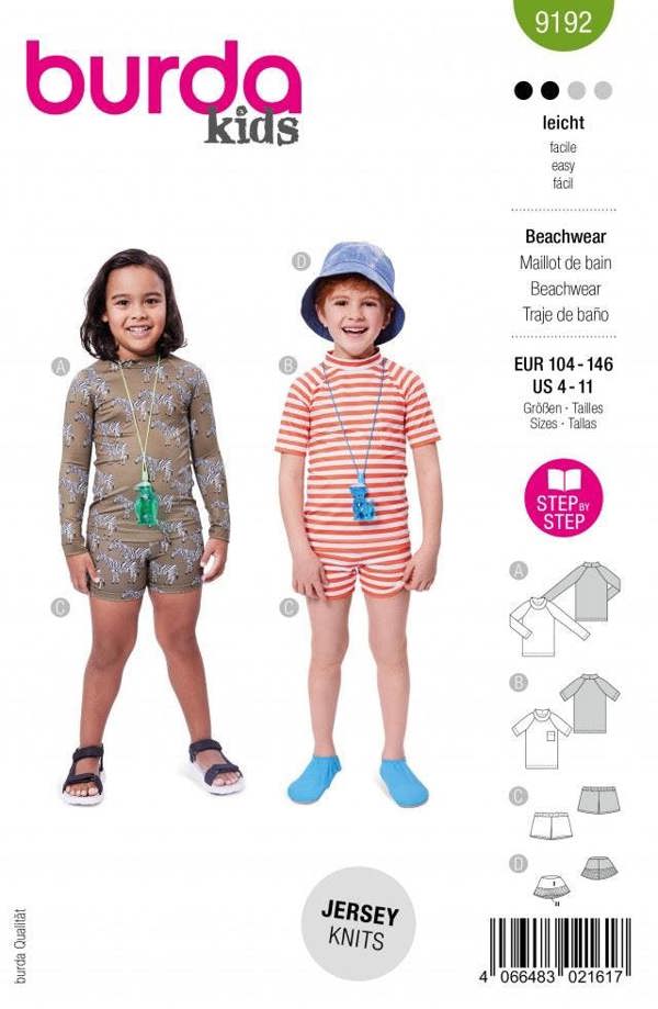 Burda Sewing Pattern 9192 Tops, Shorts and Headwear For Kids, 4 to 11 Years - Easy