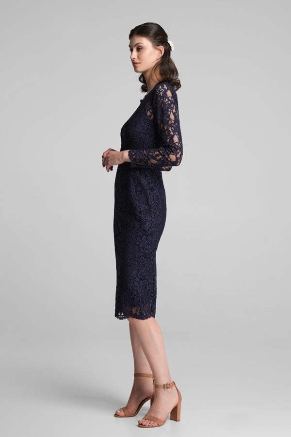 Rumour London Chiara long sleeve lace pencil dress in navy