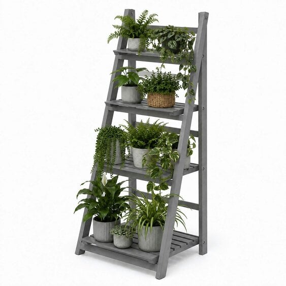 Neo Grey 4 Tier Wooden Foldable Plant Stand