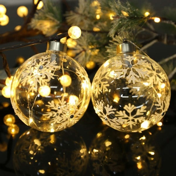 Set of 6 Clear Snowflakes Ball Christmas Glass LED Light Hanging Ornaments Living and Home