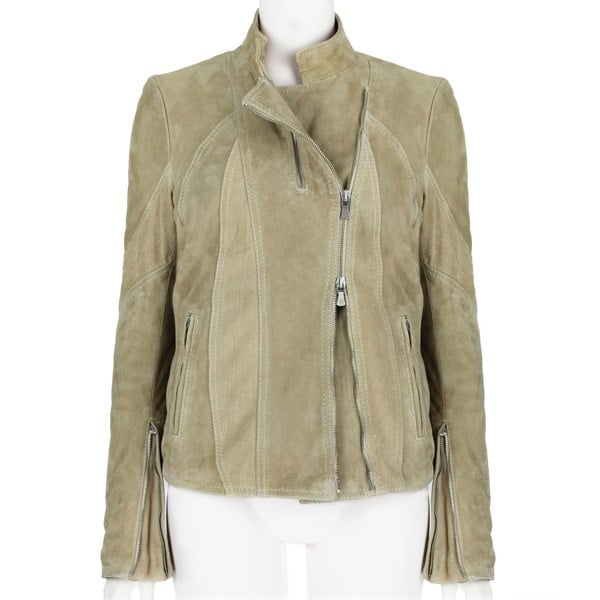Versace Jeans Couture suede biker jacket in a biscuit tone