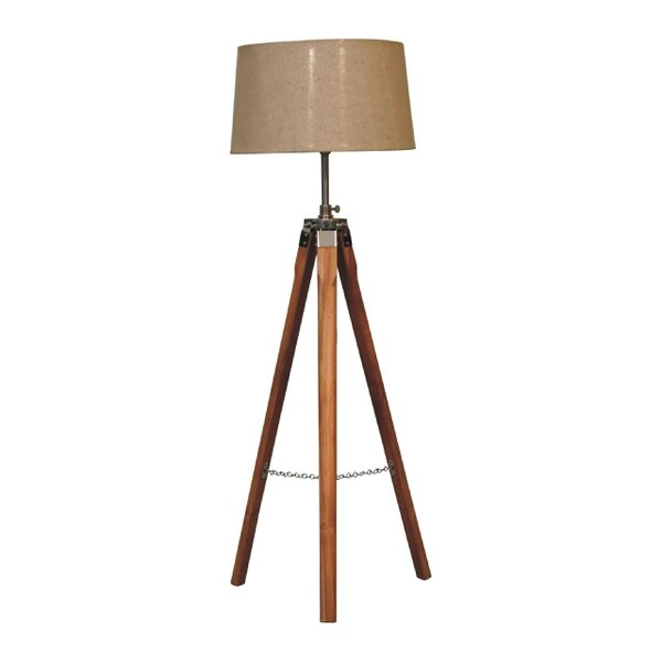 Wyld Haus Phuket Fixed Chrome and Teak Wood Tripod Floor Lamp