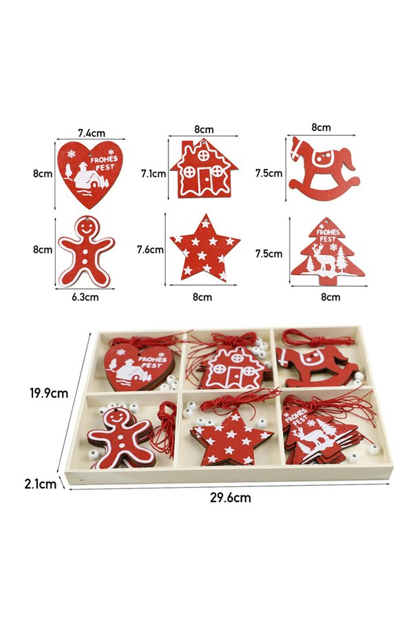 Living and Home Christmas Tree Wooden Hanging Ornament Set