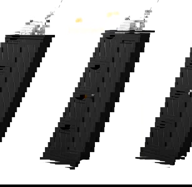 Modcraft Bathroom Floor Cabinet Wooden Freestanding Storage with 4 Drawers & 1 Door Adjustable Shelf – Black