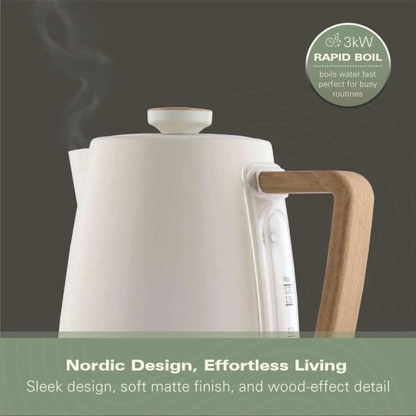 Hamilton Beach Scandi 1.7L Kettle - Matte Cream with Wood Effect