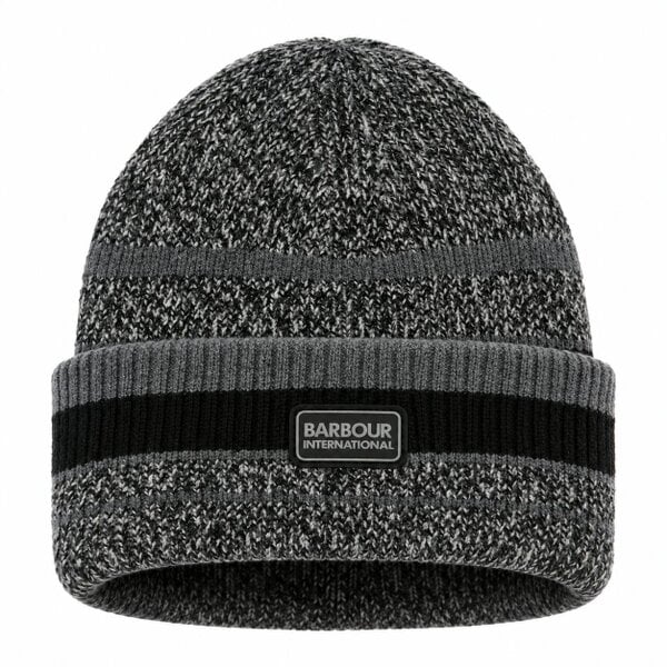 Barbour International Boston Beanie Hat & Scarf Gift Box Set Black/Grey