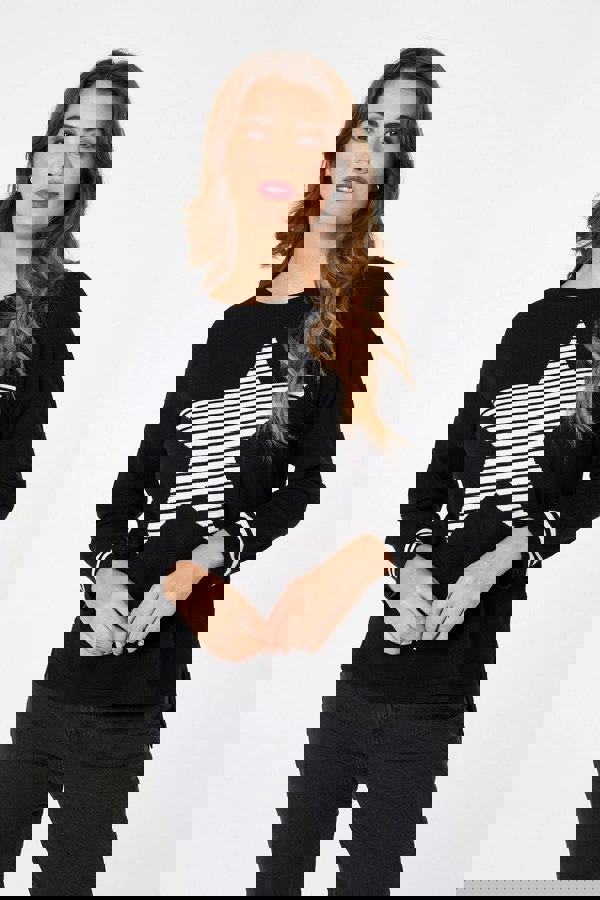 Black | Star Print Long Sleeve Relaxed Top
