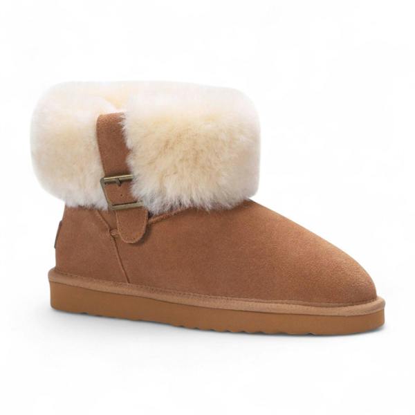 Infinity Leather Women's Genuine Sheepskin Tan Suede Ankle Bootie Winter Boots - Granite