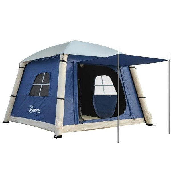 Inflatable Camping Tent with Hand Pump, Easy Setup 1/2 Person Blackout Blow Up Tent, Dark Blue